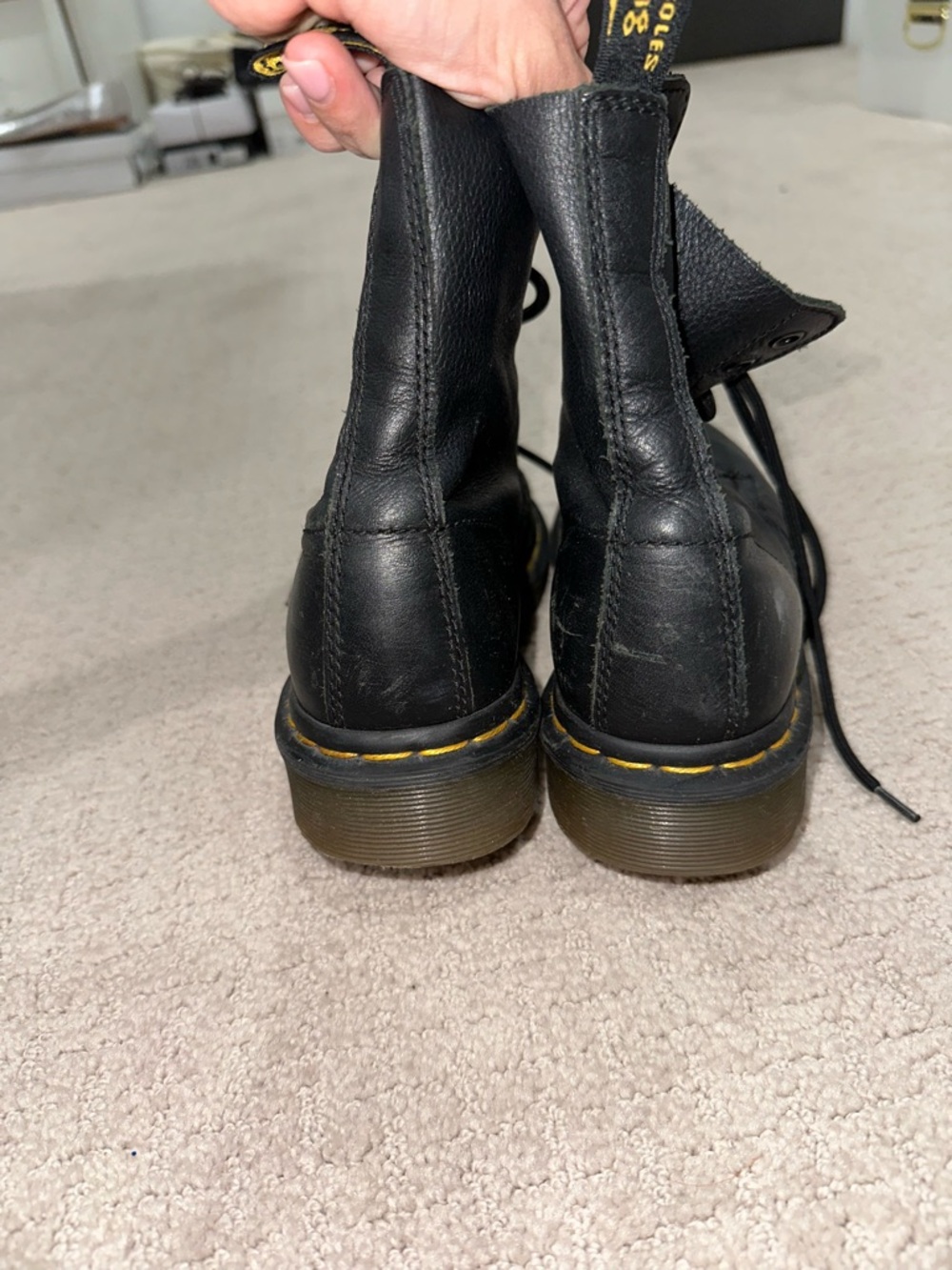 Dr. Martens Black Leather 8-Eye Lace-Up Boot with Yellow Stitching - Picture 6 of 8